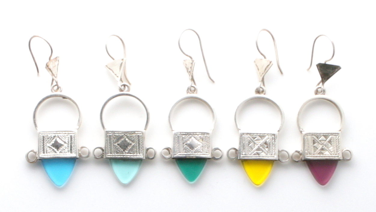 silver and glass ingal cross earring variations