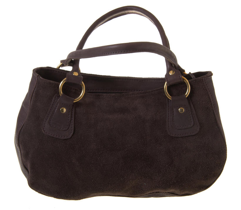 fida zipper closed bag in chocolate leather and suede