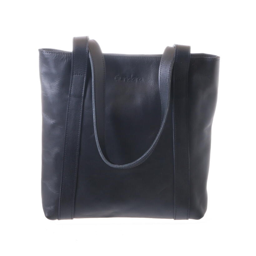 Gundara - black tote from genuine Ethiopian cow leather - handmade and fair