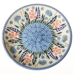 blue and orange flowers dessert plate