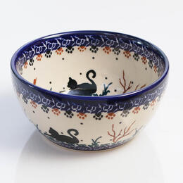 cat pattern bowl from Boleslawiec, Poland