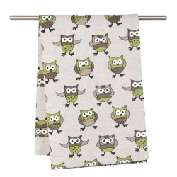 green owls linen towel